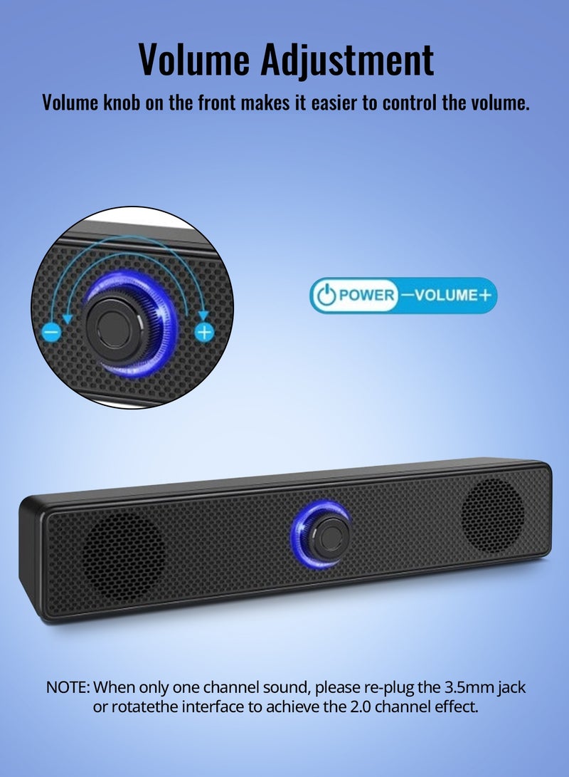 أركايوبتيركس مكبر صوت للكمبيوتر مزود بمدخل Bluetooth و AUX - مكبر صوت مكتبي يعمل بالطاقة عبر USB ومزود بمقبض للتحكم في مستوى الصوت، للكمبيوتر الشخصي والكمبيوتر المحمول والهاتف والكمبيوتر اللوحي - Image 3